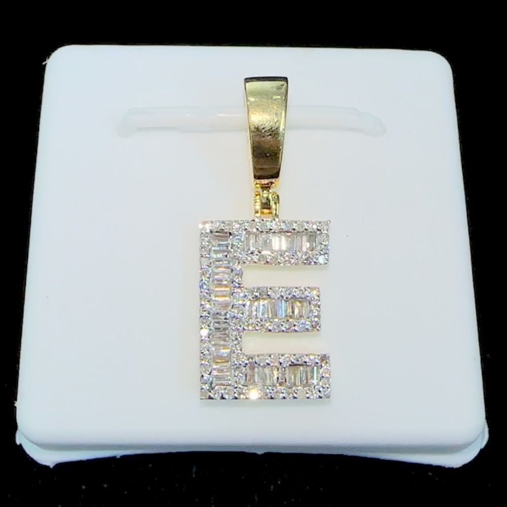 14 KT Gold and Natural Diamond Ice Out Baguette Letter Pendant